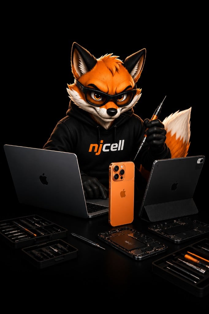 Mascote NJCELL em assistência técnica Apple em Sorocaba